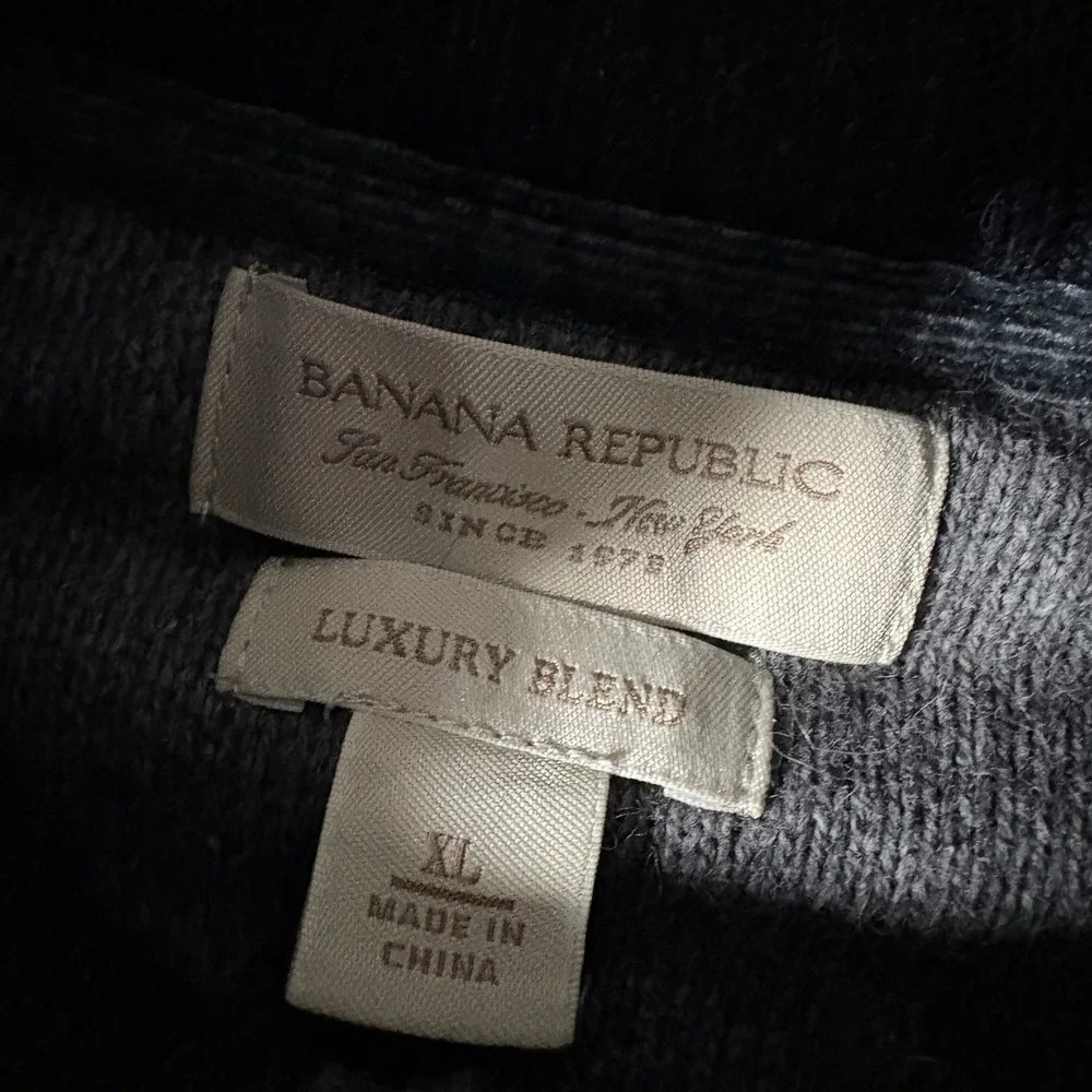 Banana Republic Full Zip Sweater Men XL Grey Luxury Cotton Angora Cashmere Blend